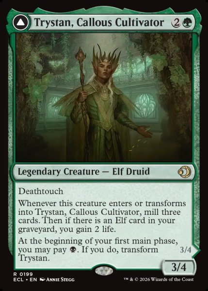 画像1: 【ENG】無感情の栽培者、トリスタン/改悛の淘汰者、トリスタン/Trystan, Callous Cultivator/Trystan, Penitent Culler[MTG_ECL_0199_R] (1)