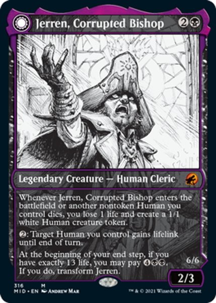 画像1: 【ENG】堕落した司教、ジェレン/堕落者、オーメンダール/Jerren, Corrupted Bishop/Ormendahl, the Corrupter[MTG_MID_316M] (1)
